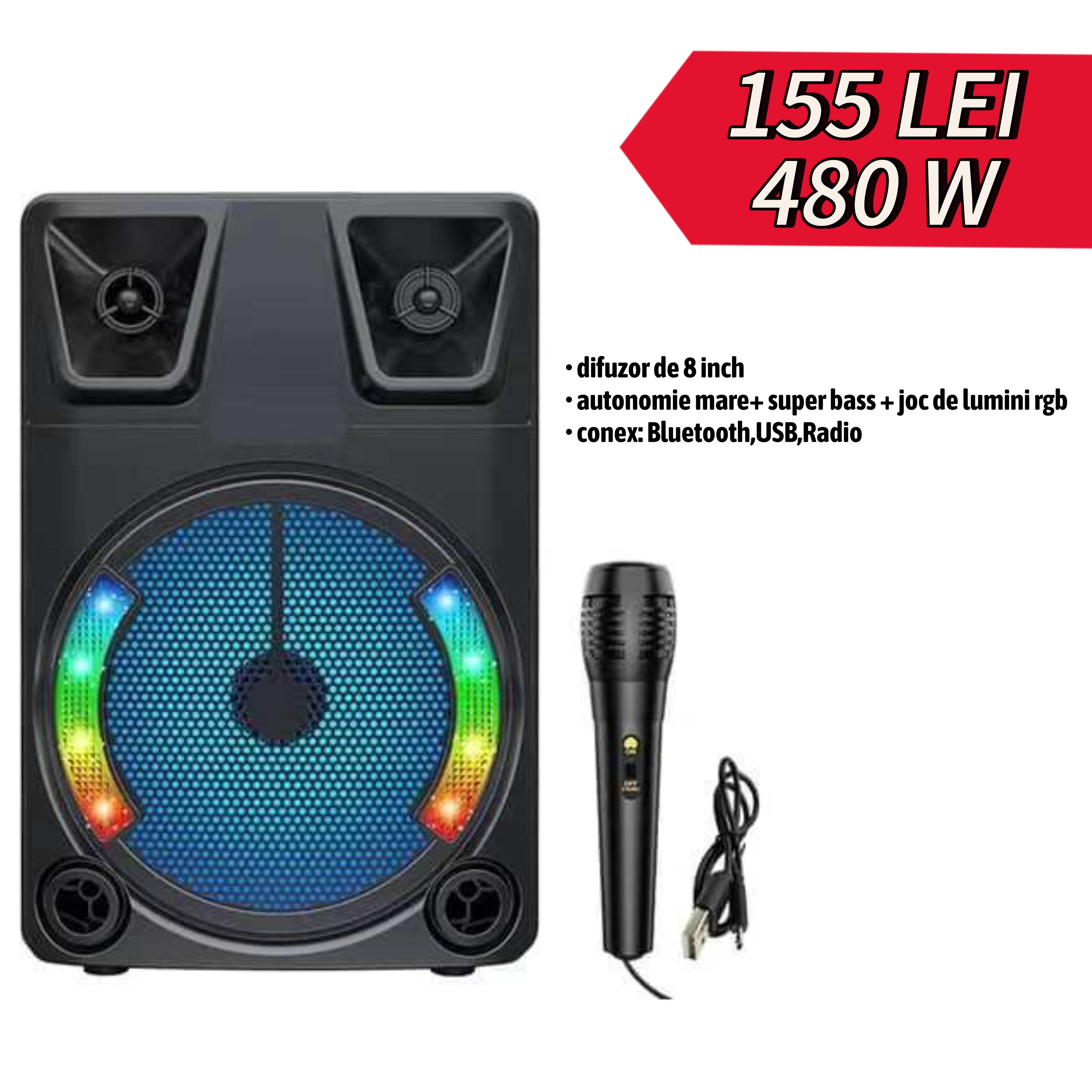 Boxa portabila ZQS8146 480W P.M.P.O USB BT AUX FM microfon