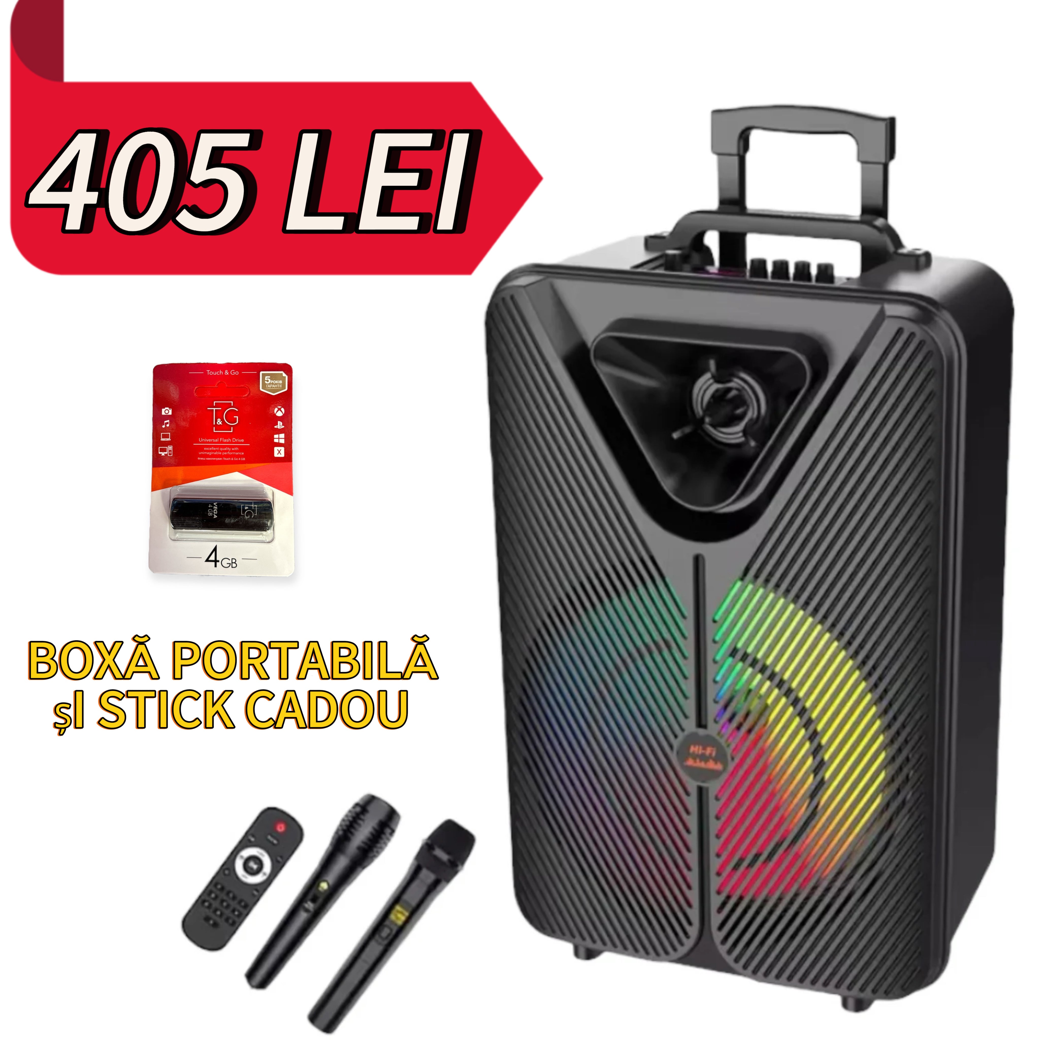 Boxă Trolley PartyBox 1000W 15INCH  ZQS15123 – Sunet Puternic, Distracție Garantată!