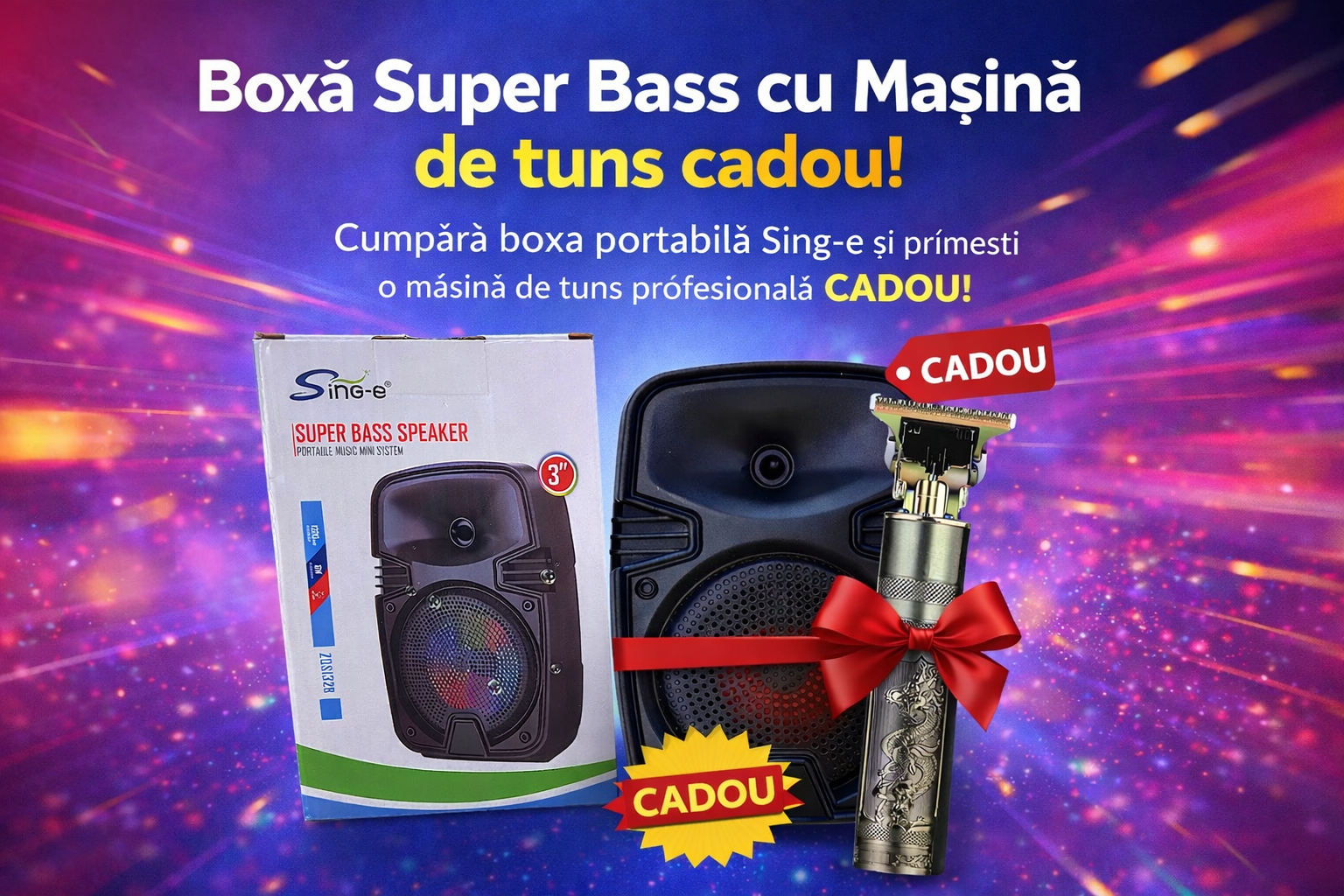SUPER OFERTĂ boxă portabilă BT cu o mașină de tuns cadou  !!!