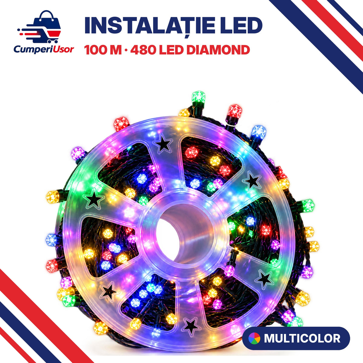 Instalație LED 100 m tip rolă, 480 LED-uri Crystal Diamond, interior și exterior