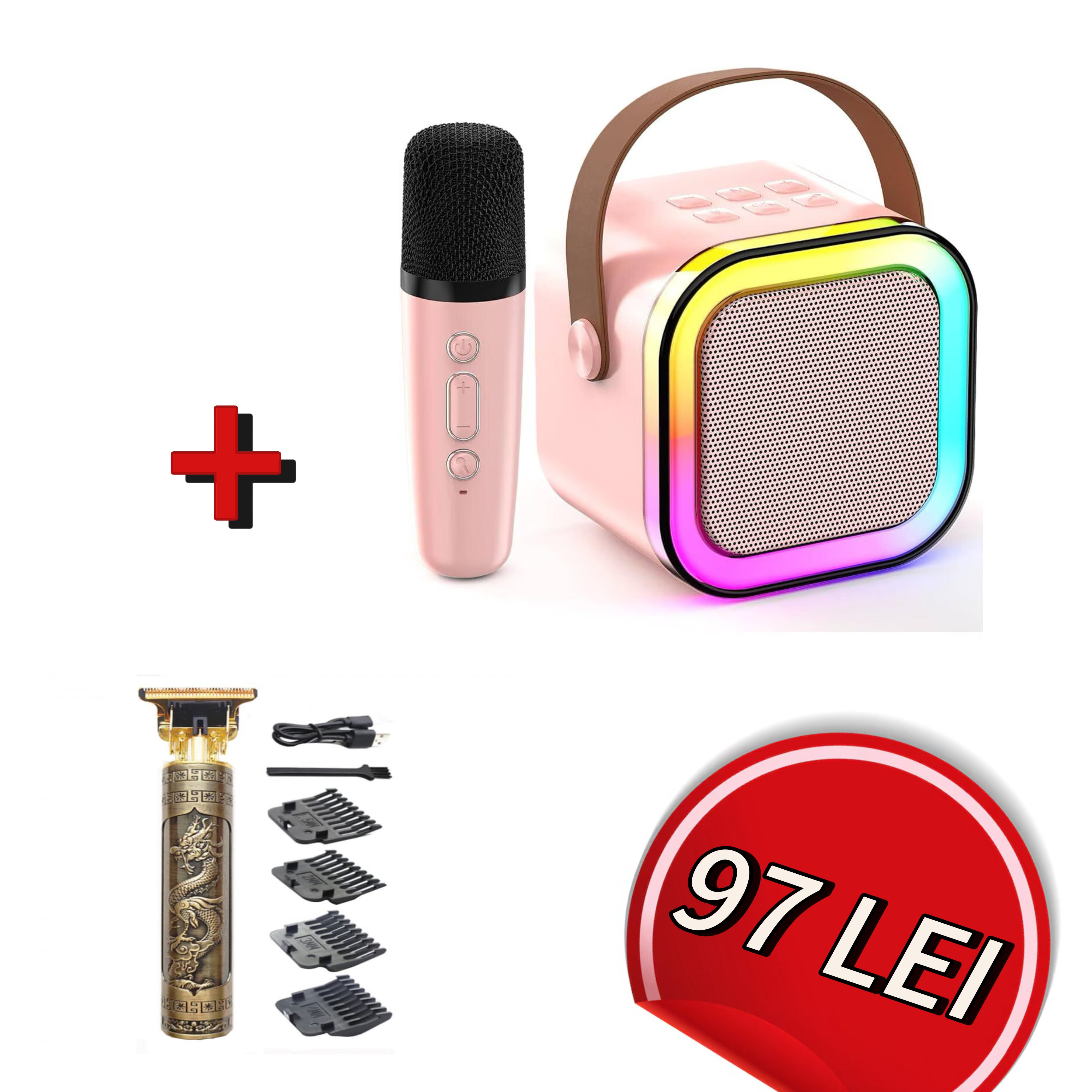 boxă portabilă, roz, 6W, iluminare LED, schimbare voce, baterii reîncărcabile