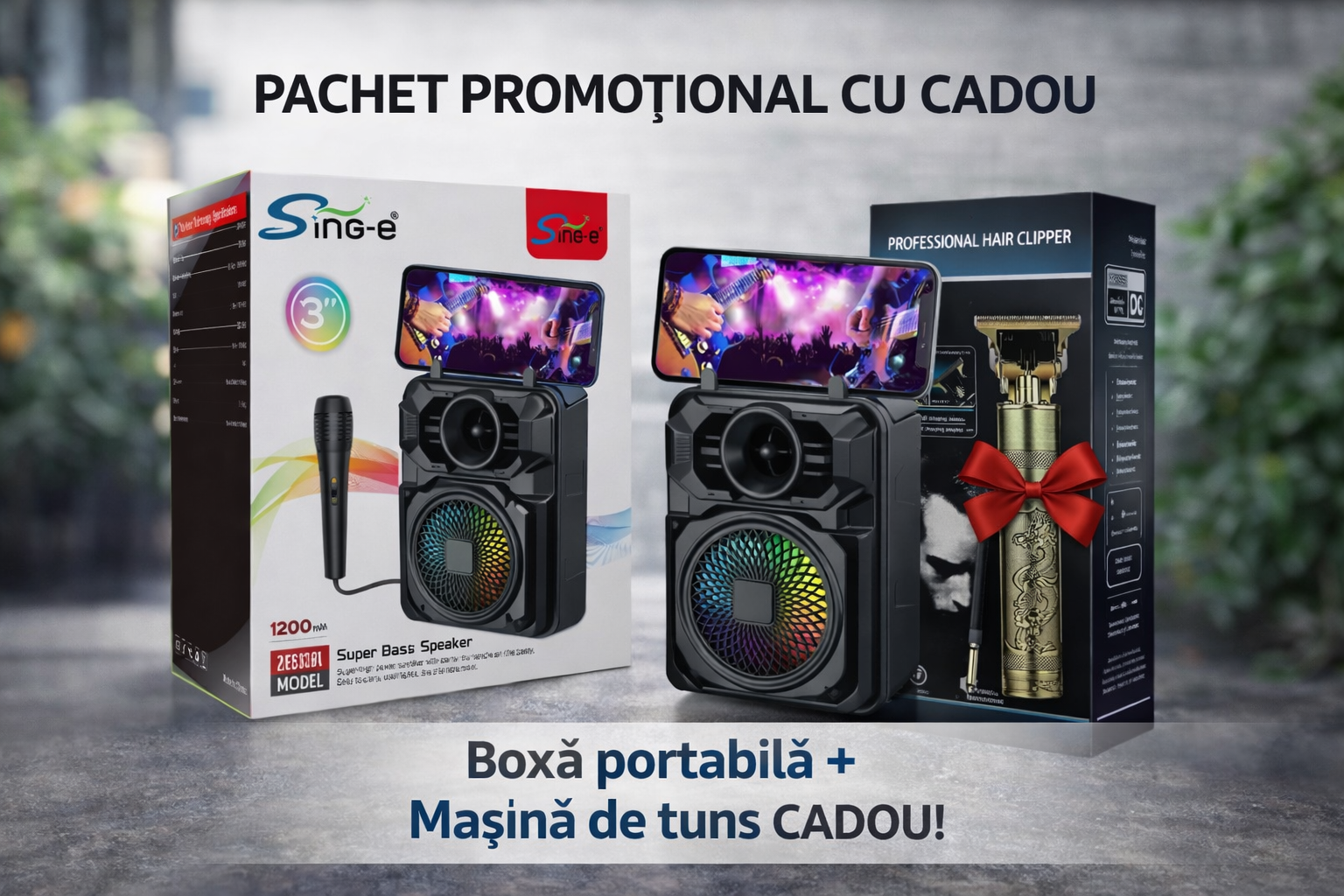 Boxa Portabila ZQS1361 BT FM microfon 24W P.M.P.O suport telefon