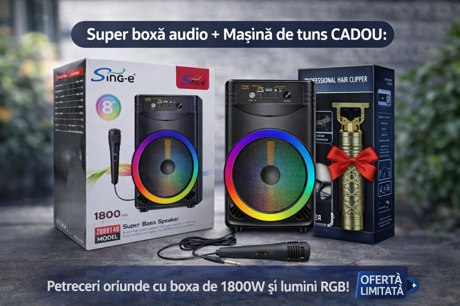 Boxa portabila ZQS8146 480W P.M.P.O USB BT AUX FM microfon mi