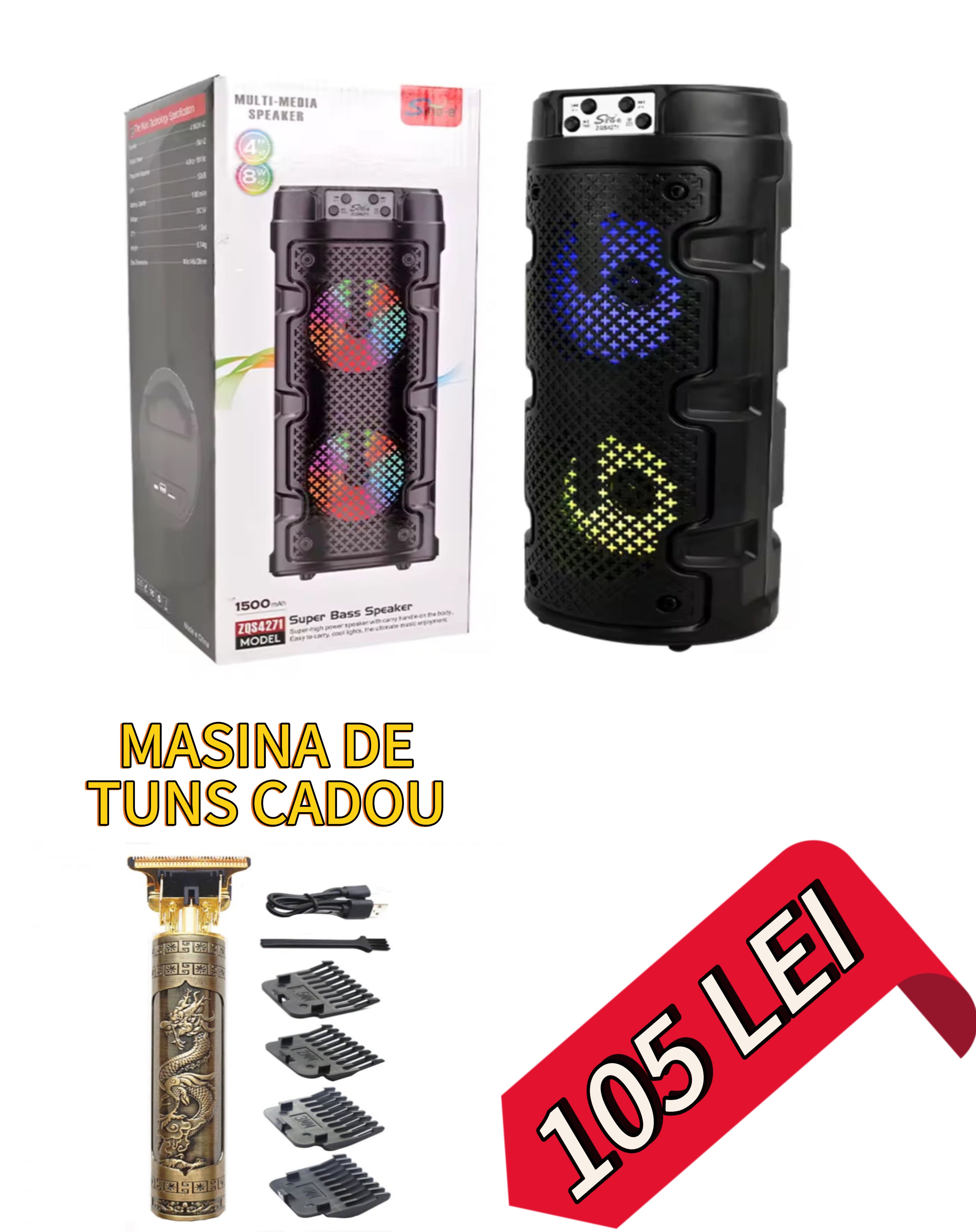 Boxă Portabilă 30 cm înălțime cu Bluetooth, Microfon, 100W PMPO, MP3 Player, LED RGB, Difuzor de 4 Inch – Sunet Premium pentru Petreceri și Karaoke,