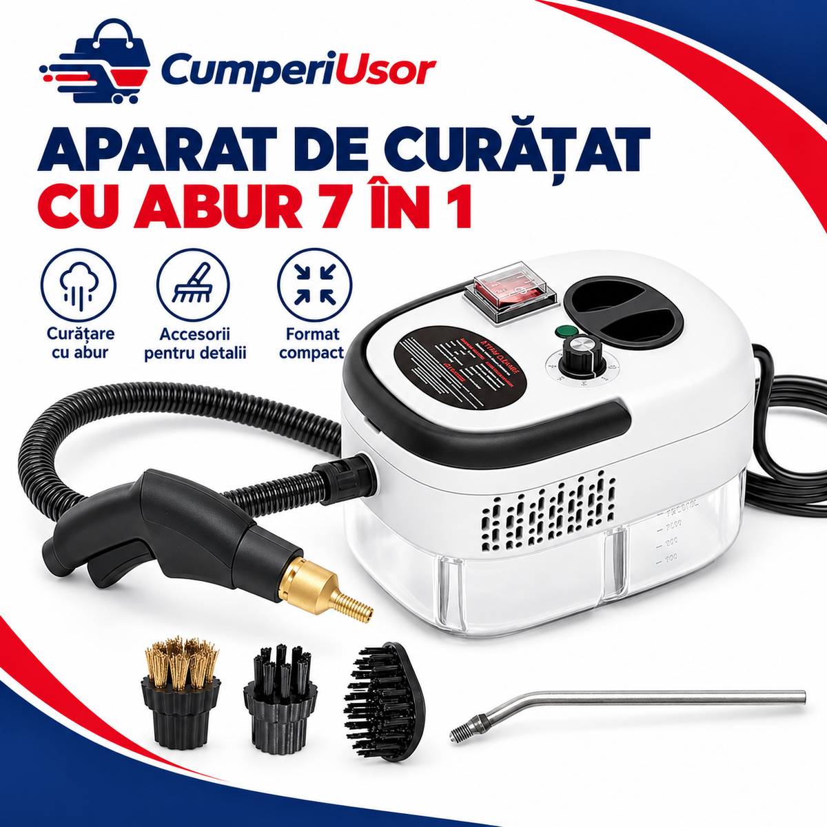 Aparat de curățat cu abur 7 în 1, cu furtun și accesorii — CumperiUsor