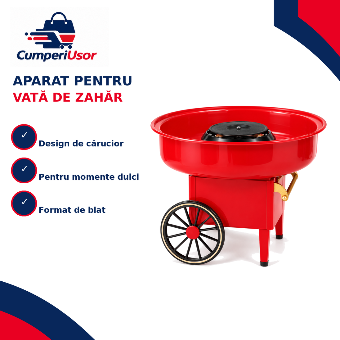 Aparat pentru vată de zahăr, design cărucior – CumperiUsor