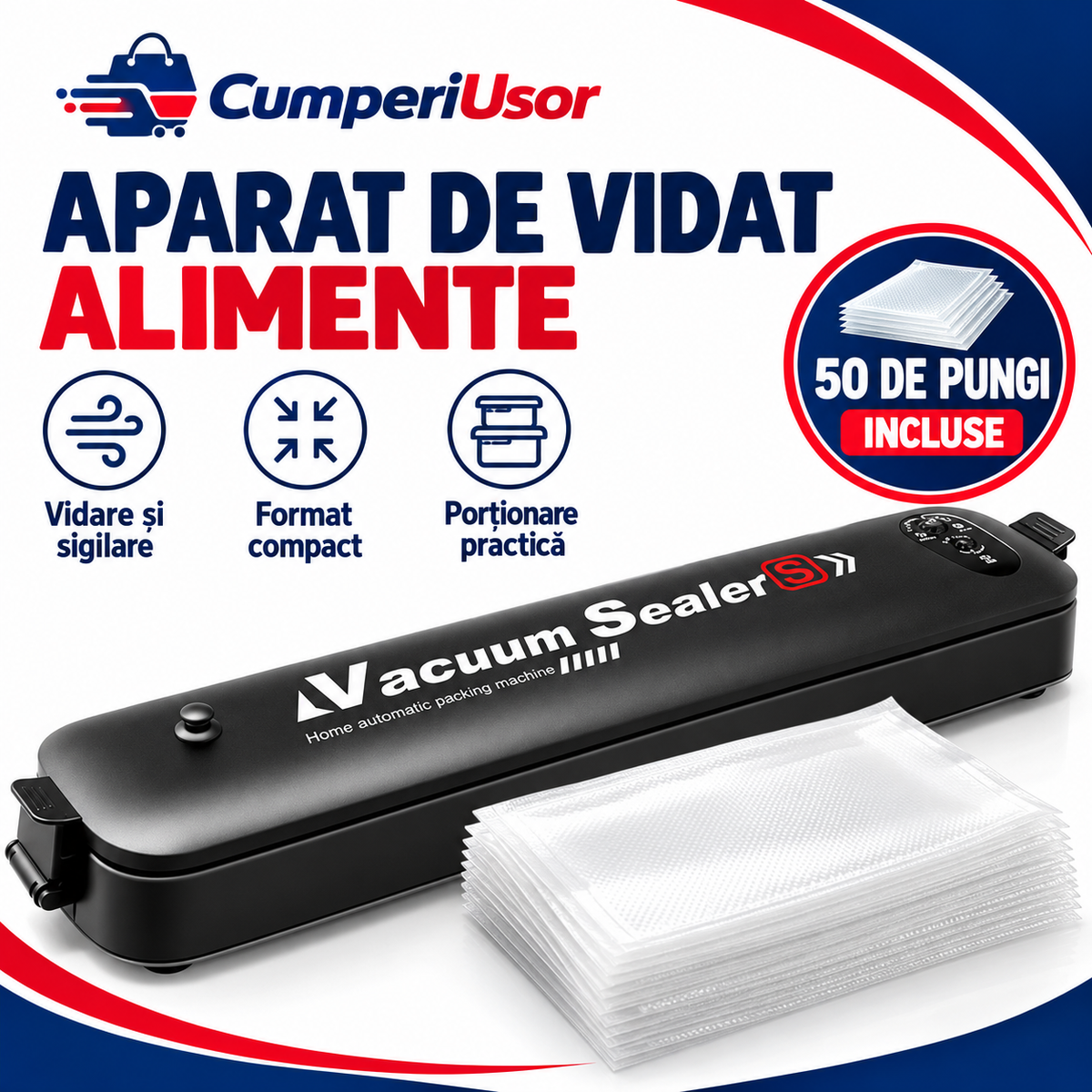 Aparat de vidat alimente cu 50 de pungi incluse — CumperiUsor