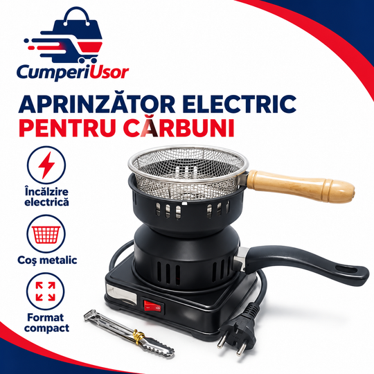 Aprinzător electric pentru cărbuni cu coș metalic și clește — CumperiUsor