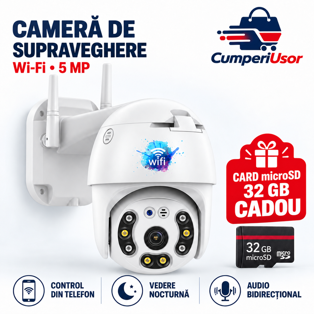 Cameră Wi-Fi 5 MP cu card microSD 32 GB cadou — CumperiUsor