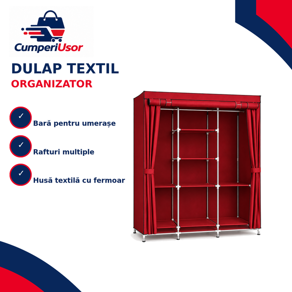 Dulap textil organizator cu rafturi și bară pentru umerașe – CumperiUsor