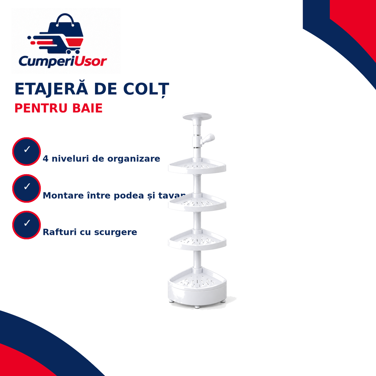 Etajeră de colț pentru baie cu patru niveluri – CumperiUsor