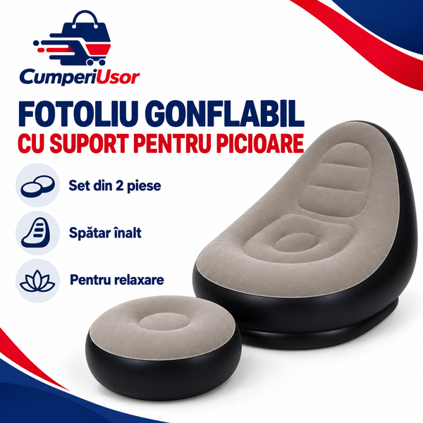 Fotoliu gonflabil cu suport pentru picioare, set 2 piese — CumperiUsor