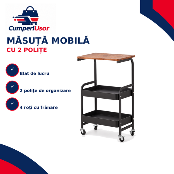 Măsuță mobilă cu două polițe și roți – CumperiUsor