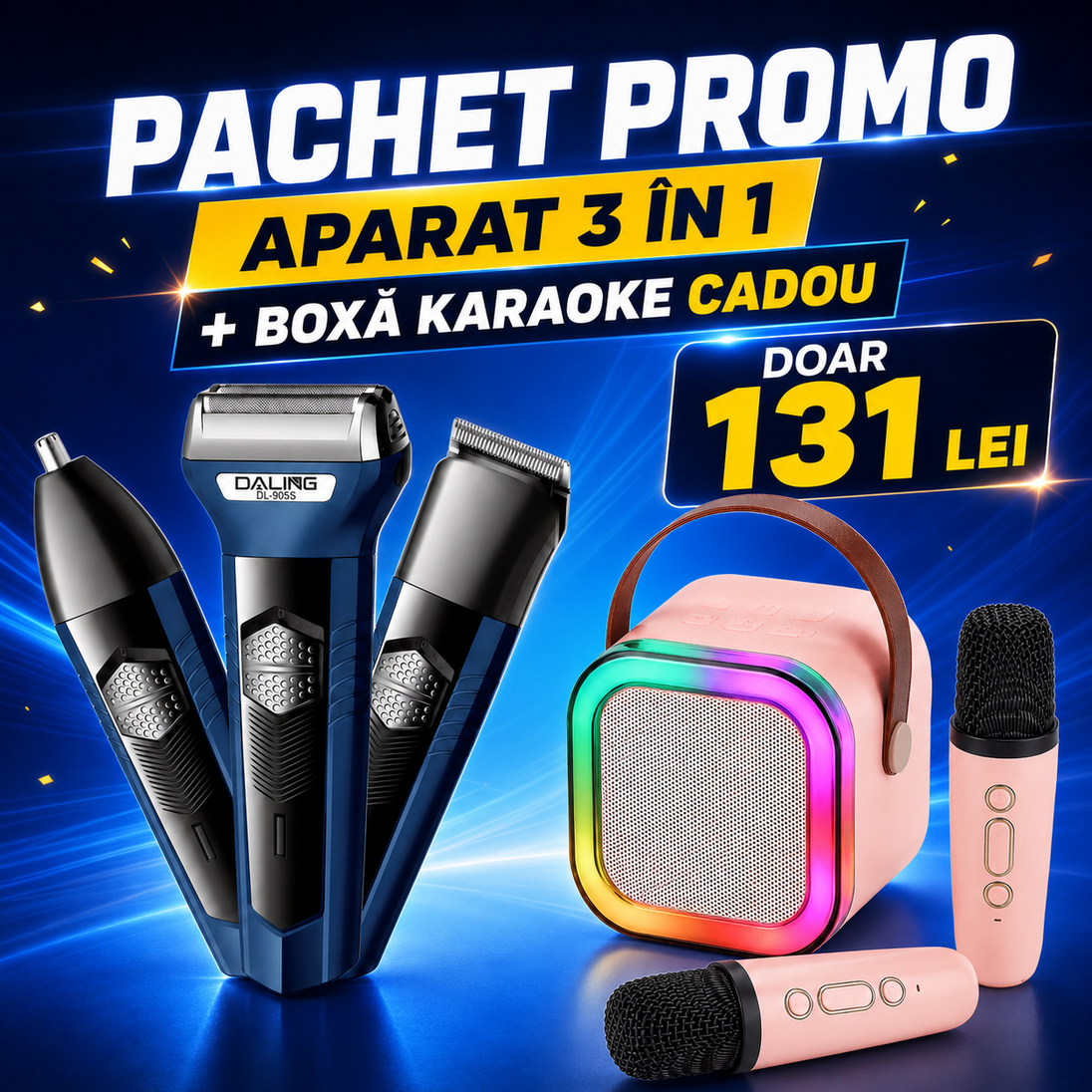 Pachet promo aparat Daling 3 în 1 și boxă karaoke cadou la 131 lei