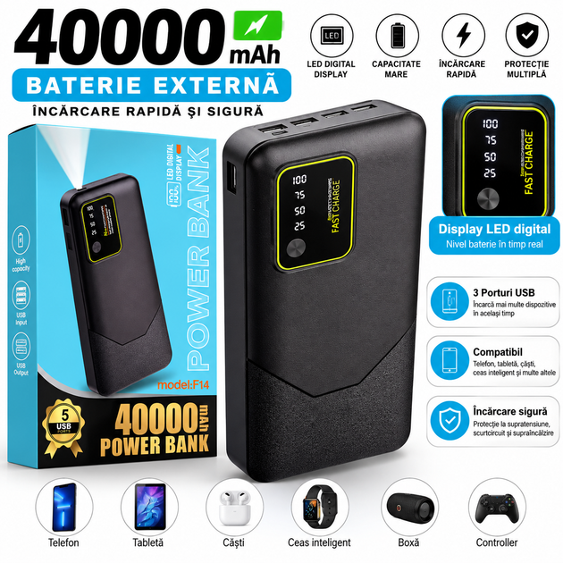 Baterie externă F14 40000 mAh