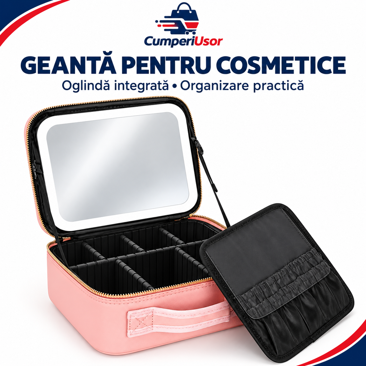 Geantă pentru cosmetice cu oglindă integrată