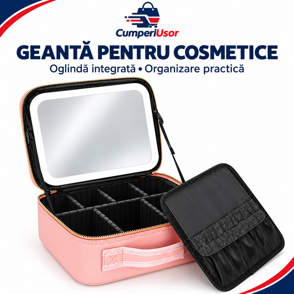 Geantă pentru cosmetice cu oglindă integrată