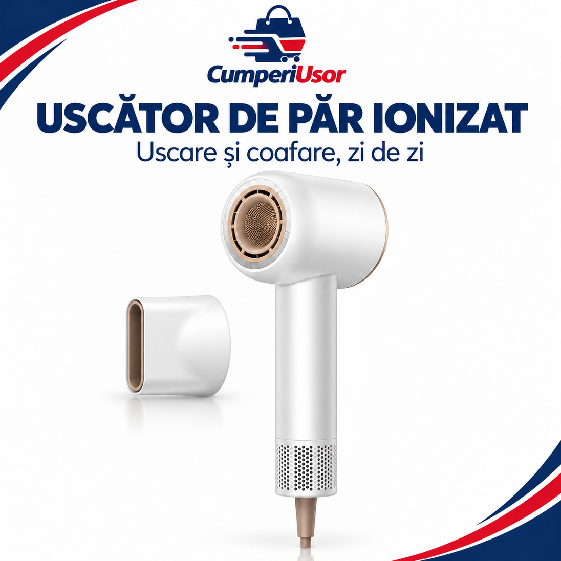 Uscător de păr ionizat, cu duză pentru coafare