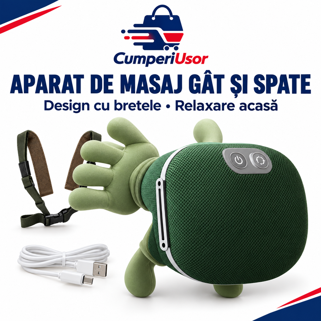 Aparat de masaj pentru gât și spate, cu bretele