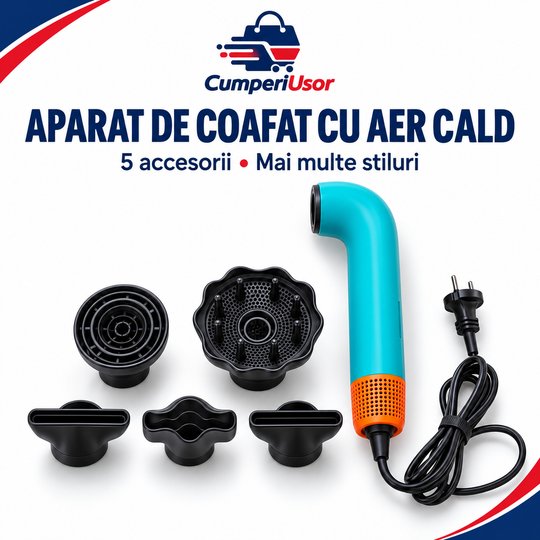 Aparat de coafat cu aer cald, cu 5 accesorii