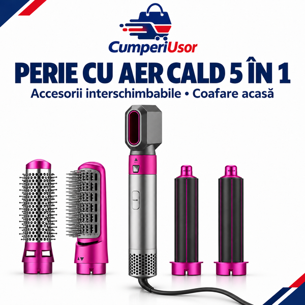 Perie de coafat cu aer cald, 5 în 1