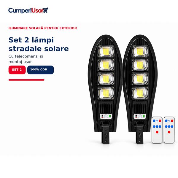 Set de 2 lămpi solare stradale cu telecomenzi