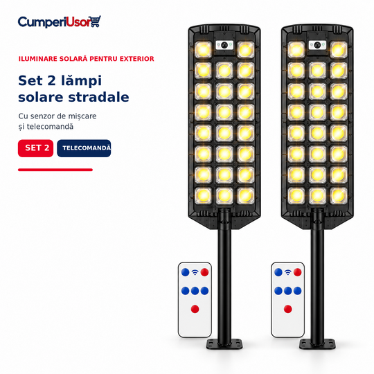 Set 2 lămpi solare stradale cu senzor și telecomandă – CumperiUsor