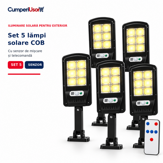Set 5 lămpi solare cu senzor de mișcare și telecomandă – CumperiUsor
